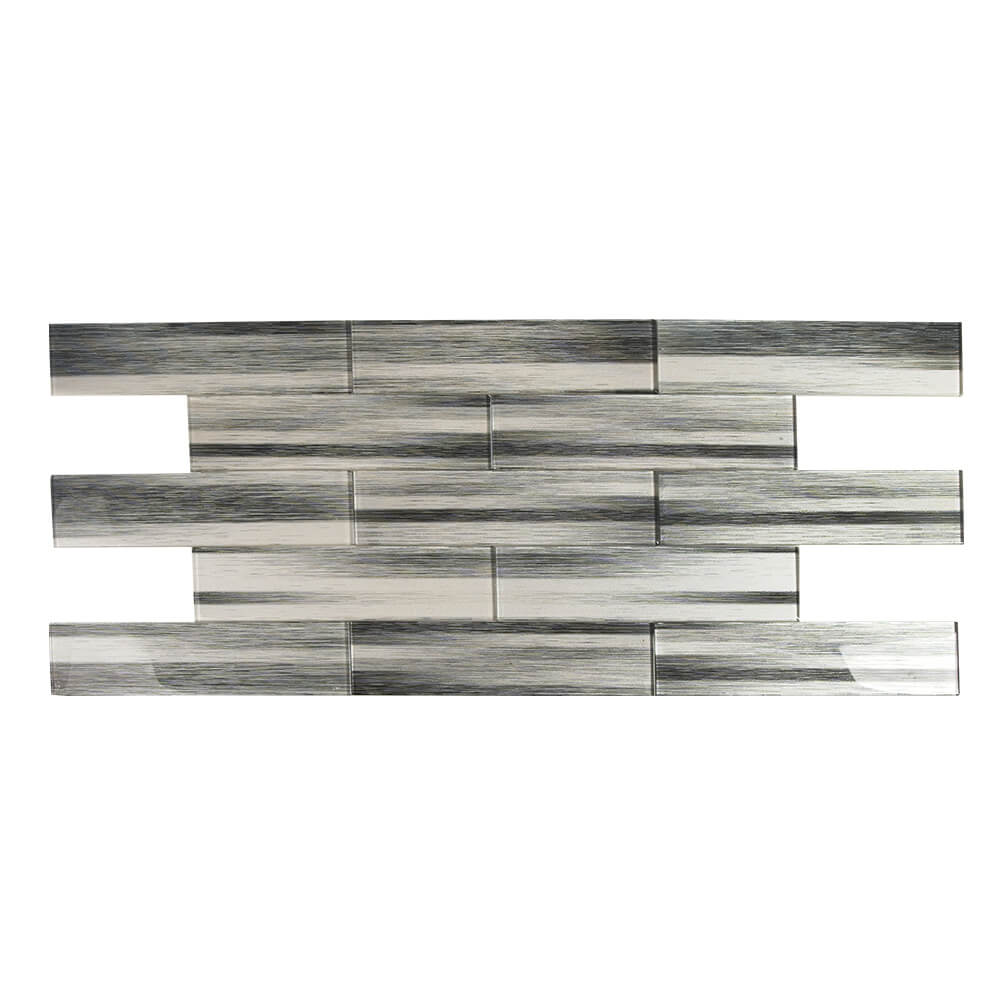 Black and White Hand Painted 3" x 12" Glass Subway Tile  20 Pcs 5 sq.ft.